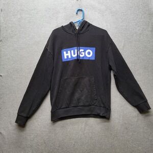 HUGO Men Hoodie S Black Big Logo Graphic Long Sleeve